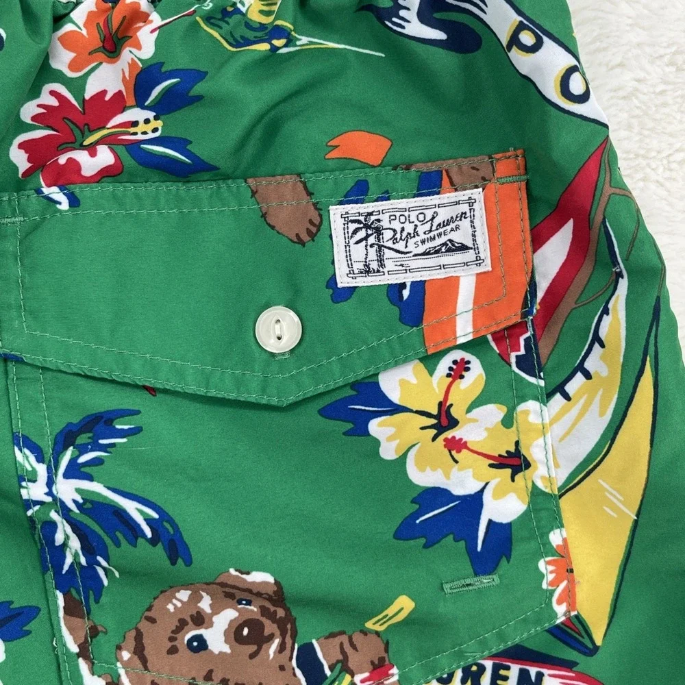 Polo Ralph Lauren Bear Swim Trunks Shorts Hawaiian Green S Maximalist EUC